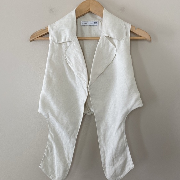 Faithfull the Brand Fernanda 100% Linen Top Tie Front Cropped Plain Egg White S - Picture 11 of 12